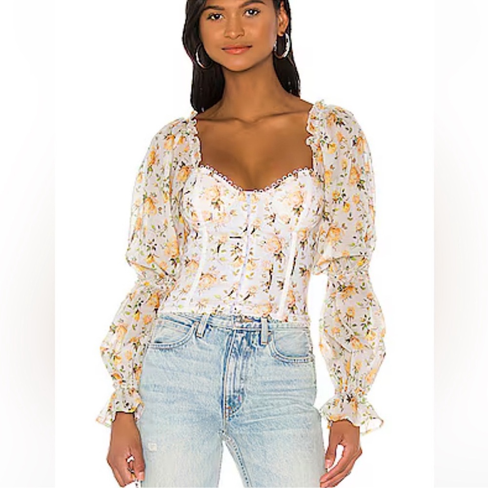 V. Chapman Jasmine Floral Corset Puff Sleeve Top Size 6